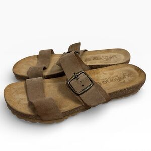 Yokono Brown Suede Double Strap Slide Sandals US 8 Leather Buckle Slides
